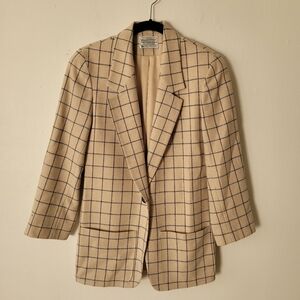 Pendleton Vintage Fully Lined Wool One Button Blazer Cream Navy Size 4‎ USA Made